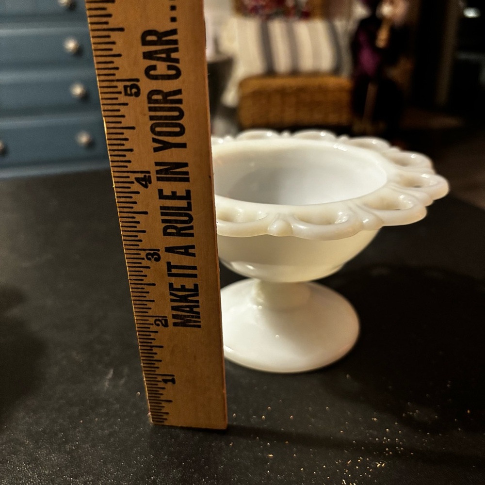 Milk Glass Pedestal Bowl with Scalloped Edge